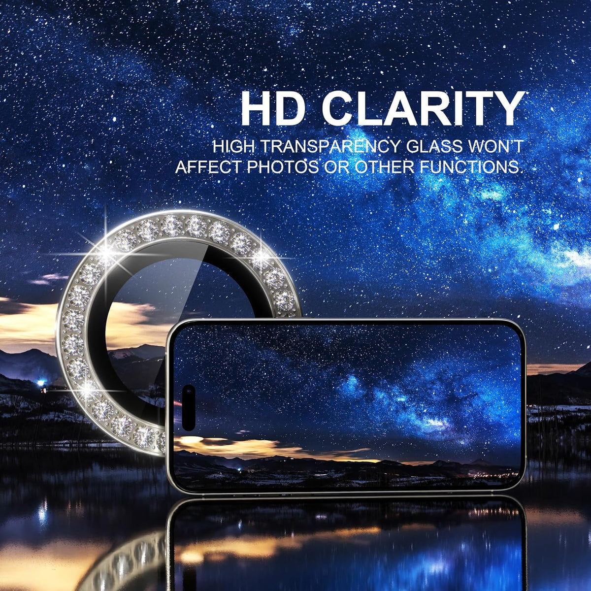 Choiche Compatible for iPhone 15 Pro/iPhone 15 Pro Max Camera Lens Protector Bling, 9H Tempered Glass Camera Cover Screen Protector Metal Ring Decoration Accessories (Diamond-Titanium Gray)