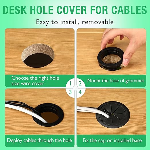 EASYEAH 2 Pcs Desk Grommet 2-1/16" / 53 mm, Desk Hole Cover for Cables Beige, Cable Grommet ABS Plastic, Desk Hole Grommet for Home & Office Pc, Detachable Cable Cord Organizer