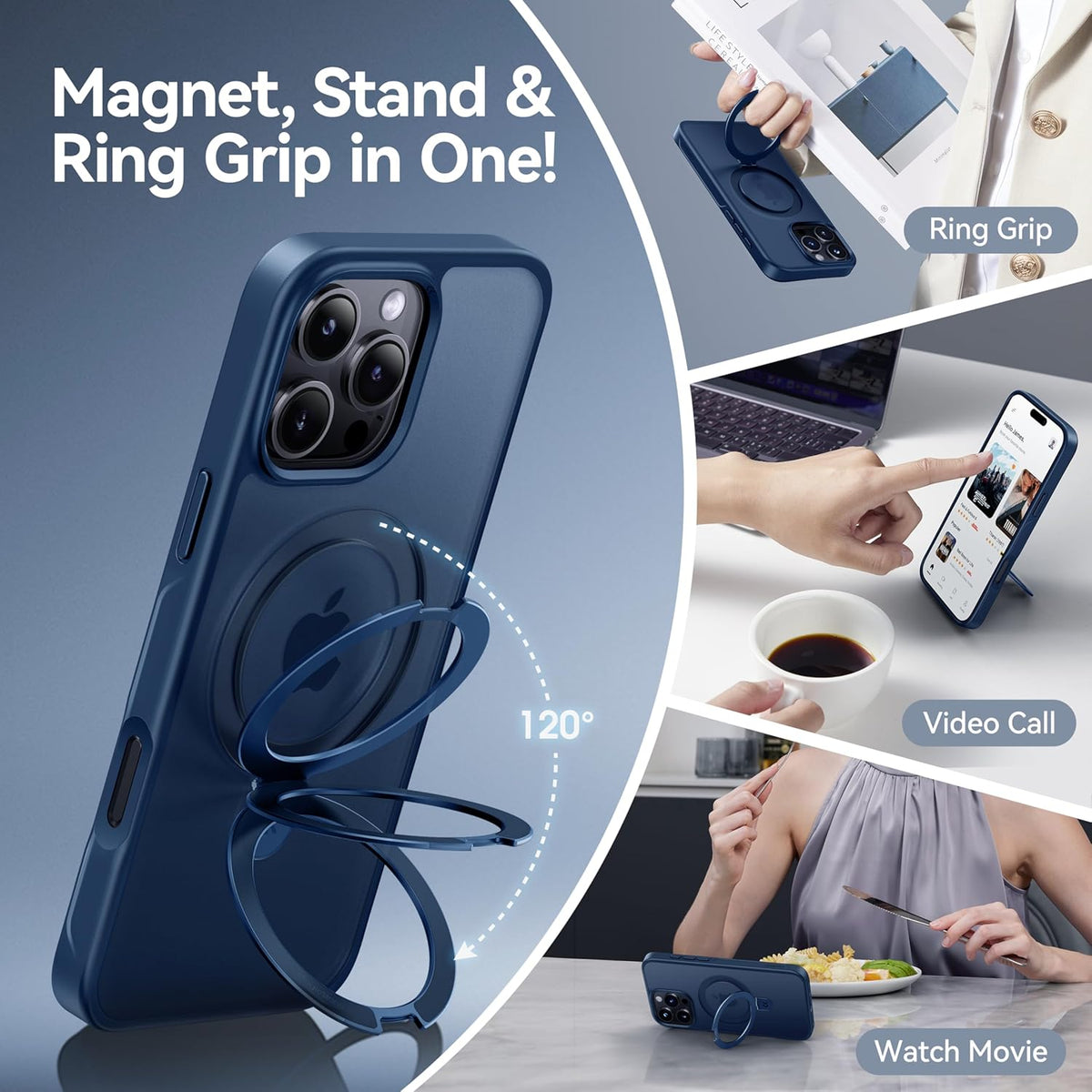 CASEKOO Designed for iPhone 16 Pro Max Case with Magnetic Invisible Stand [Military Drop Protection] [Compatible with MagSafe] Shockproof Slim Translucent Matte Promax Case 6.9 Inch, Blue