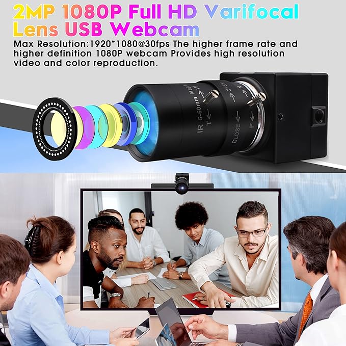 1080P USB Webcam with Zoom 5-50mm Variable Focus High Speed 100fps UVC USB2.0 for PC &amp Industrial Video