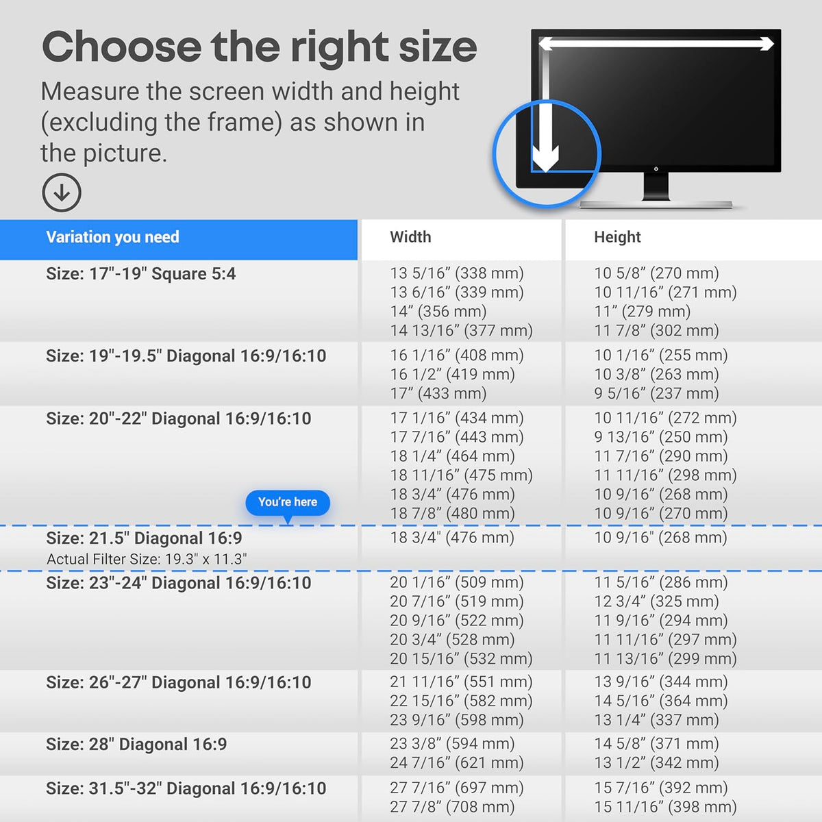 VINTEZ Blue Light Screen Protector for 21.5 Inch Computer Monitor and Laptop – Anti-UV Blue Light Blocking Film for Desktop PC, Eye Protection Filter, 19.3" x 11.3", 2 Pack
