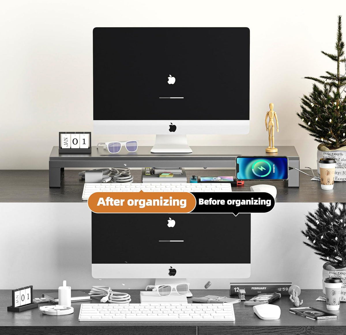 Computer monitor stand Laptop Desk Shelf & Monitor Riser ，27.55 inches,22W charging , 2 USB 3.0 , and 1 USB 2.0， Monitors/PC/Laptop/Computer Space Saver Organizer ，Heavy Duty Gift Gaming Studio Office (USB Hub Fast Charging Version, 700mm)