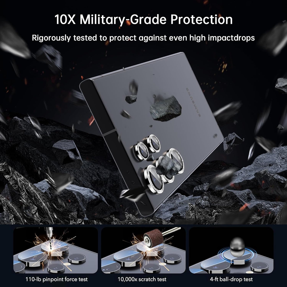 For Samsung Galaxy S24 Ultra Camera Lens Protector, Individual Lens Protector, Ultra HD 9H Tempered Glass Screen Protective Cover, Anti-scratch, Military Grade Drop Protection 2 Set. (Glitter Silver, S24 Ultra)