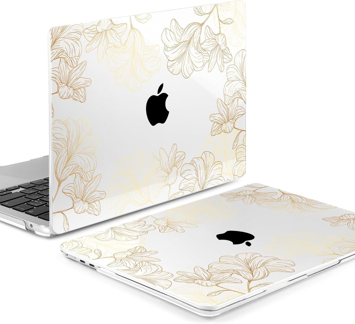 MEEgoodo Case for MacBook Air M4/M3/M2 13.6 inch 2025 2024 2022, Fit Model A3240 A3113 A2681, Compatible with MacBook Air 13 inch, Laptop Hard Shell Case with Keyboard Cover, Drawn Golden Floral