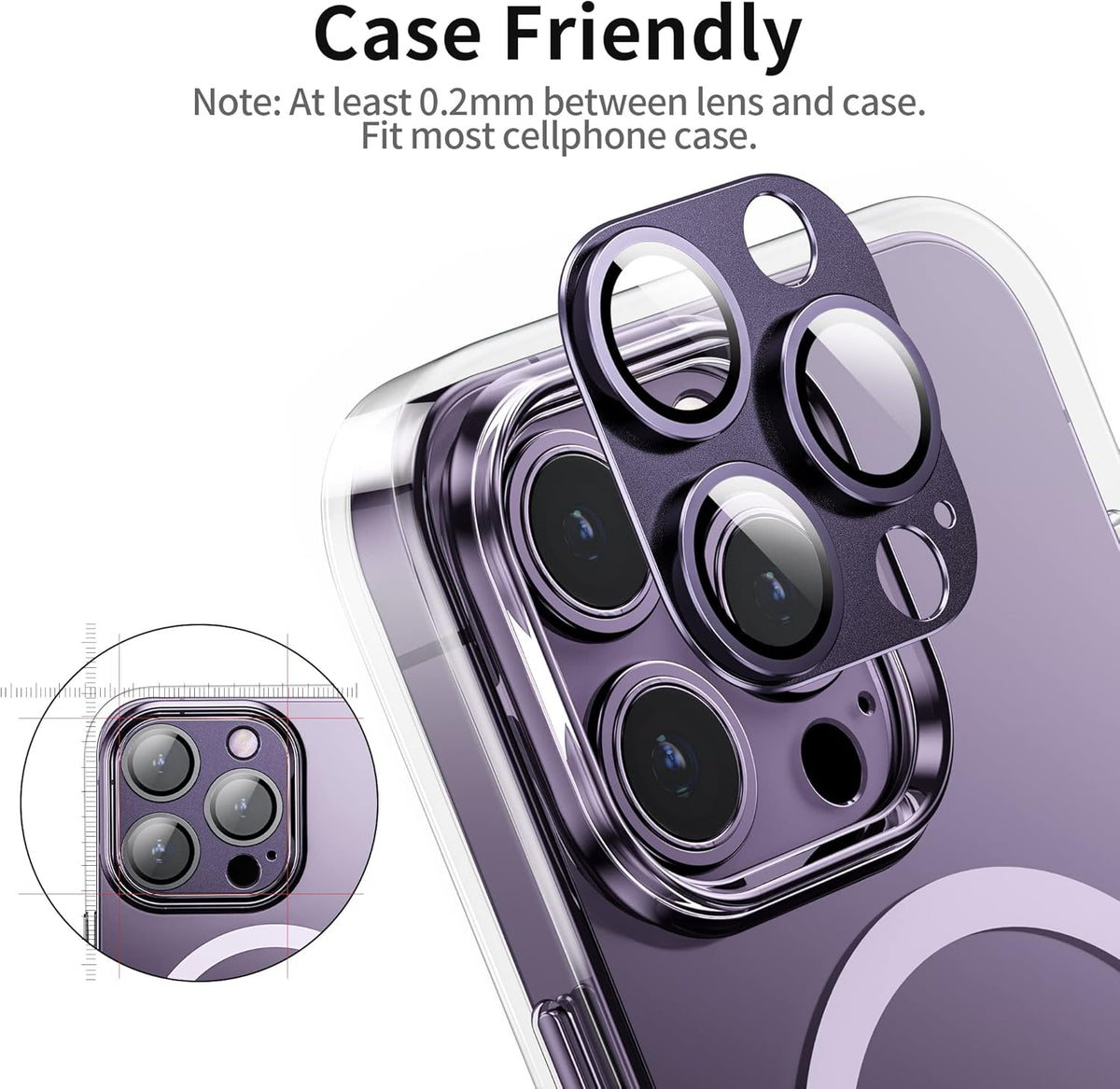Camera Lens Protector for iPhone 14 Pro/iPhone 14 Pro Max, Alloy Metal Camera Cover with Tempered Glass Screen Protector Accessories,Case Friendly,Scratch Resistant,Easy to Install -Purple