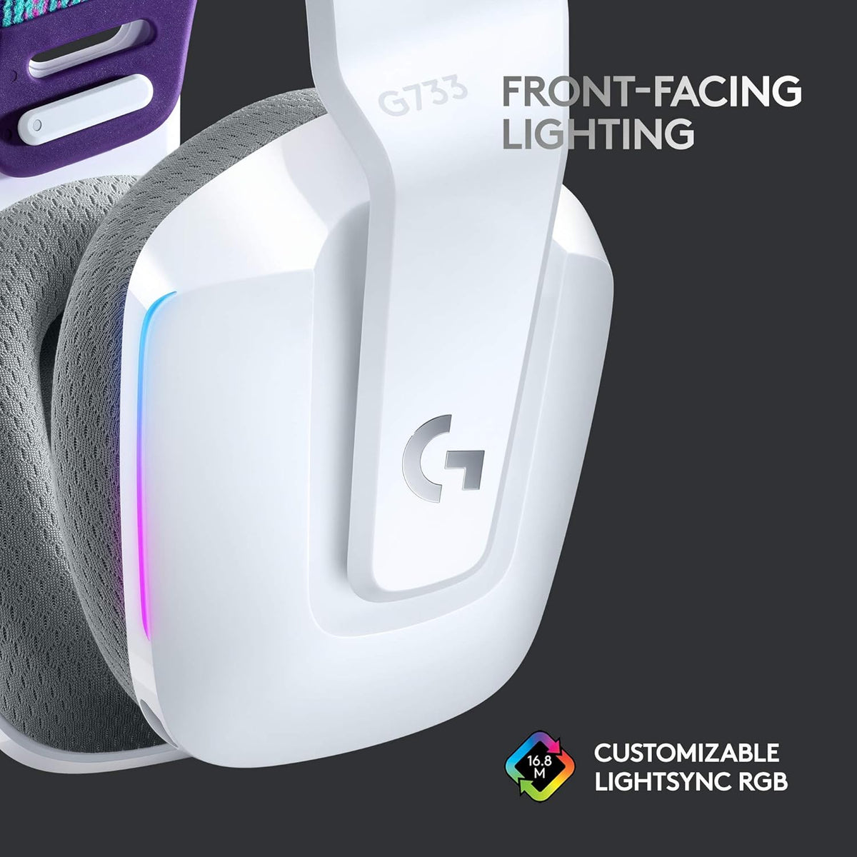 Logitech G733 Lightspeed Wireless Gaming Headset, Suspension Headband, Lightsync RGB, Blue VO!CE Mic, PRO-G Audio – White, Gaming Headset Wireless, PC, PS5, PS4, Switch Compatible