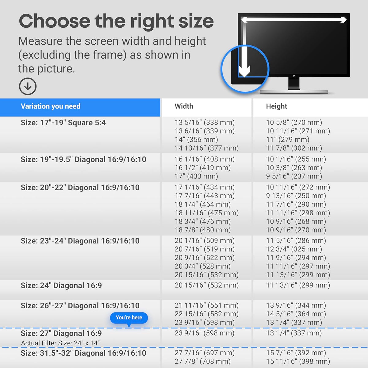 VINTEZ Blue Light Screen Protector for 27 Inch Computer Monitor and Laptop – Anti-UV Blue Light Blocking Film for Desktop PC, Eye Protection Filter, 24" x 14", 2 Pack