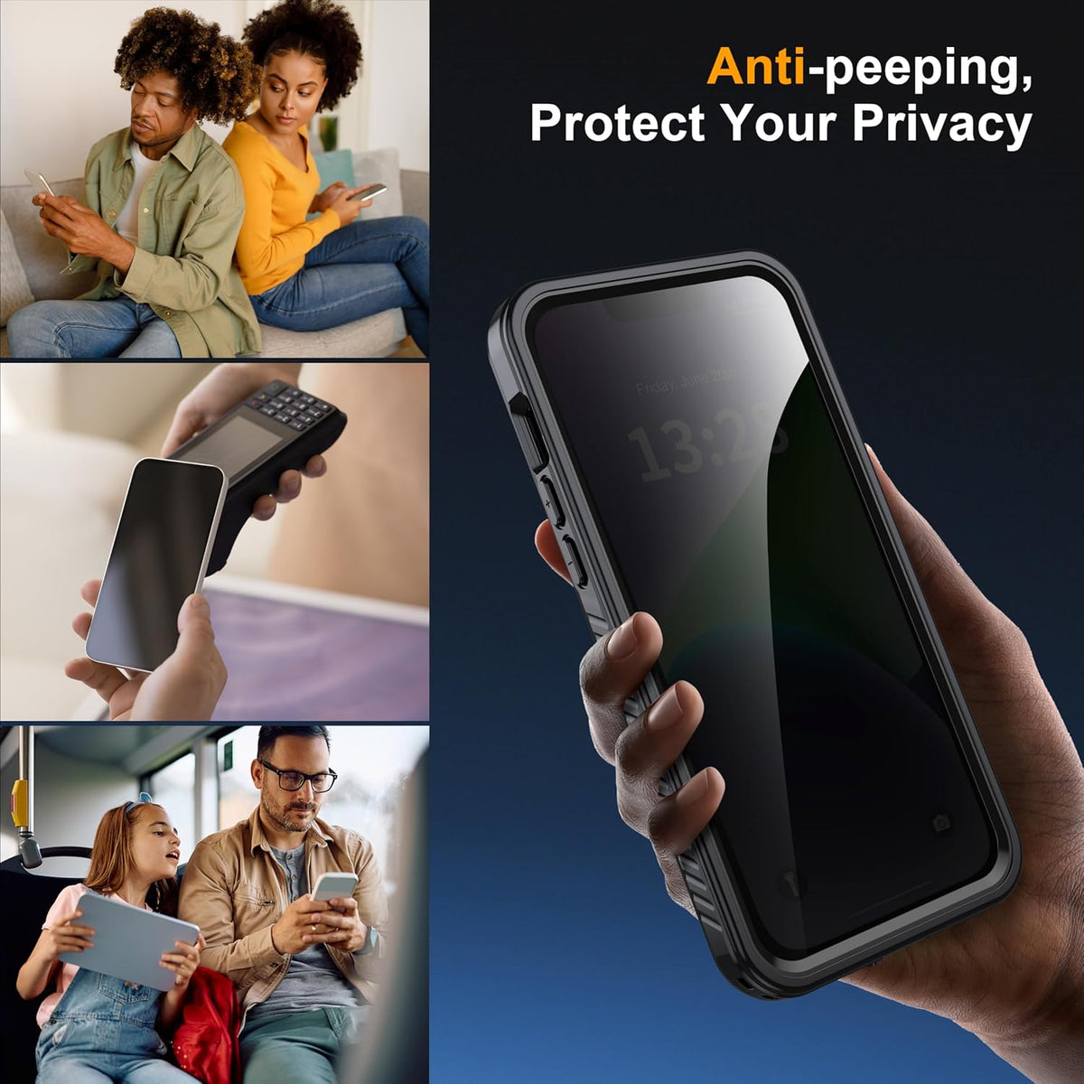 for iPhone 14 Plus Case Waterproof - Built-in Privacy Screen Protector & HD Screen Protector [IP68 Underwater] Shockproof Dustproof Full Body Protection iPhone 14 Plus Phone Case Black