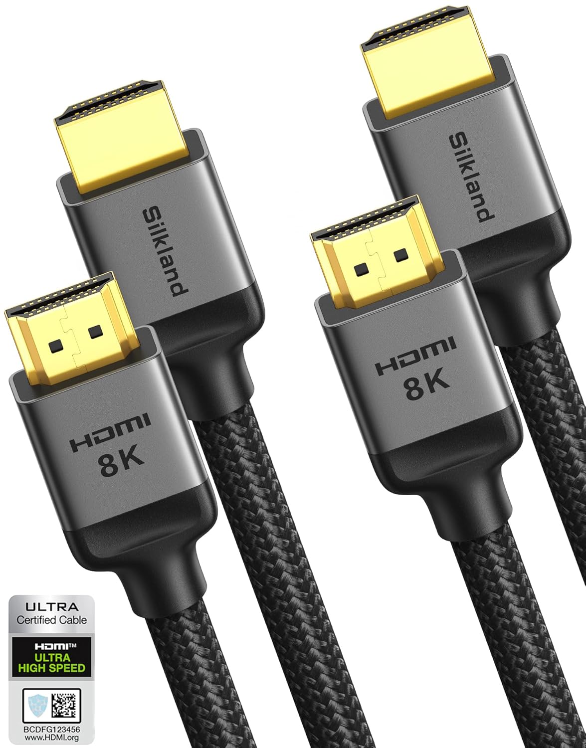 Silkland 10K 8K HDMI 2.1 Cable Certified 2-Pack 6.6FT [4K@120Hz 144Hz, 8K@60Hz, 2K@240Hz] Ultra High Speed HDMI® Cable 48Gbps (Upgrade Braided),HDR, eARC, HDCP 2.3, Compatible for/PS5/PS4/Roku TV