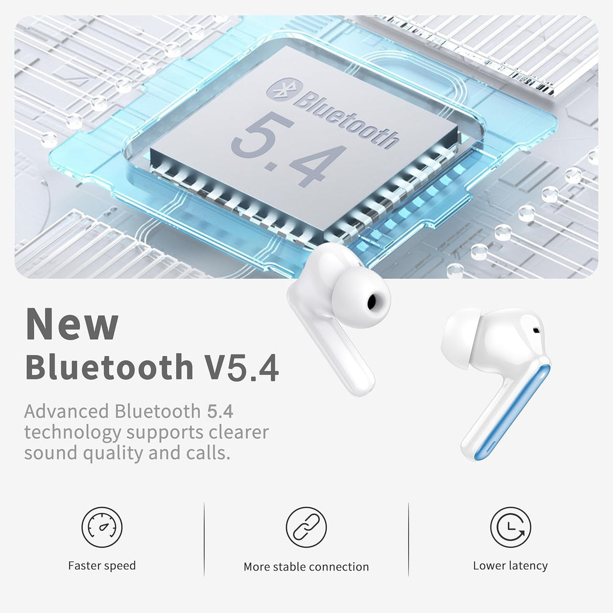 Wireless Earbuds, Bluetooth 5.4 Headphones in Ear with 4 ENC Noise Cancelling Mic, New Wireless Earphones HiFi Stereo Deep Bass 40H Playtime, In-Ear Bluetooth Earbuds LED Display IP7, USB-C, Lake Blue