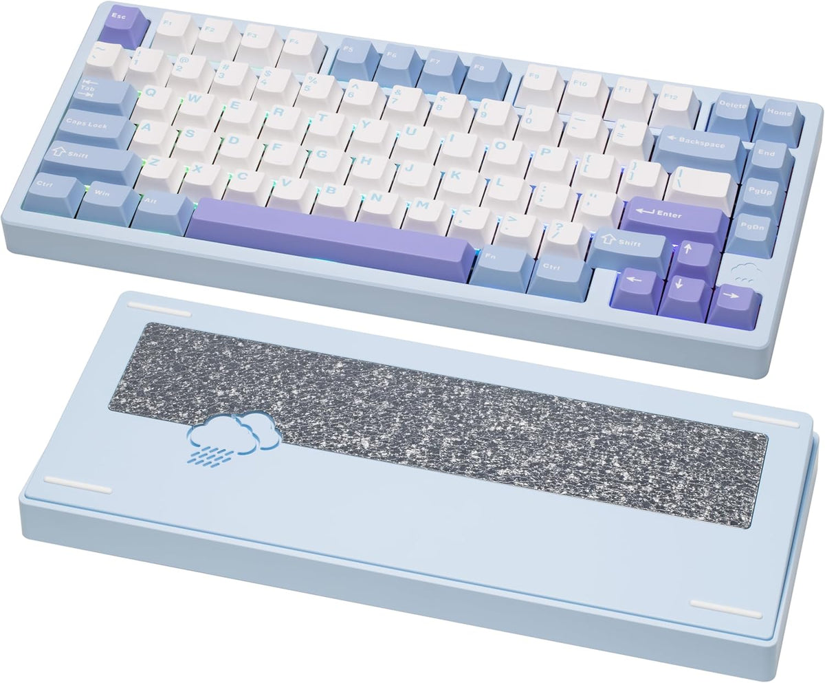 KEEBMONKEY WOBKEY Rainy 75 CNC Aluminum HMX/JWK/Cocoa Switches Triple-Mode Connectivity Mechanical Keyboard with Superior Acoustics, RGB/FR4/Silver SUS304/7000mAh/Cocoa Switch (Pro - Blue)