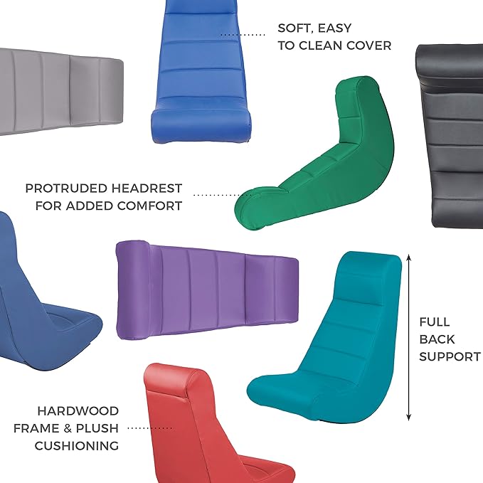 Factory Direct Partners Soft Ergonomic Horizontal Soft Floor Video Rocker - Cushioned Ground Chair Great for Reading Gaming or Watching TV for Kids Teens and Adults - Black 10489-BK