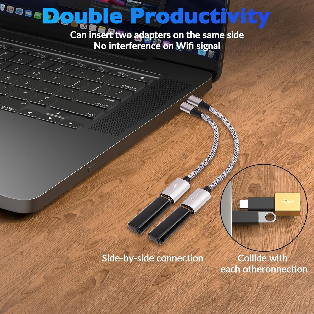 USB-C to USB 3.1 Adapter（2 Pack）, Nylon Braided Type-C OTG Cable USB C Male to USB A 3.0 Female Connector for iPhone 15，iPhone 15 ProMax, Samsung S23 Ultra, MacBook Pro, MacBook Air/Mini, Google Pixel