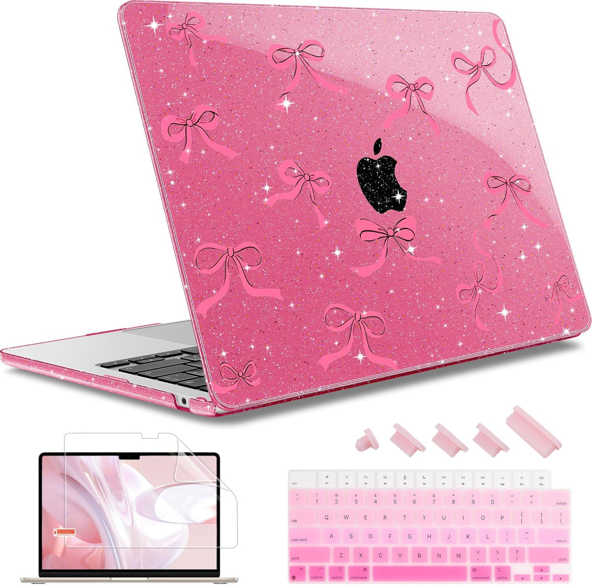 May Chen for MacBook Air 13.6 Inch Case 2025/2024/2023/2022 Release (Model A2681 A3113 A3240, M2 M3 M4 Chip) – Hard Shell Laptop Cover with Keyboard Cover & Screen Protector，Peach Bows