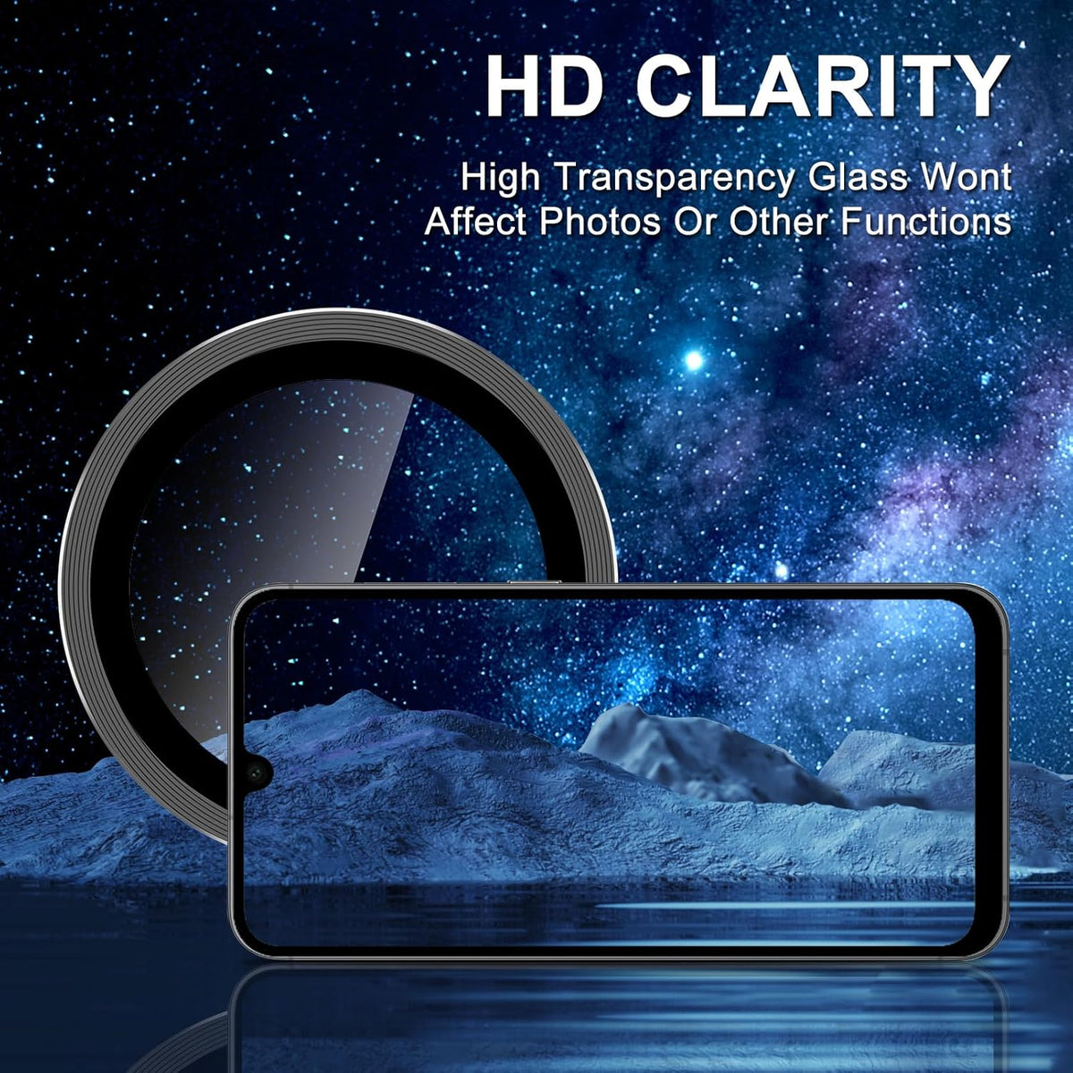 for Samsung Galaxy A06 Camera Lens Protector, Individual Metal Ring Tempered Glass Lens Cover, [Strong Adsorption] Scratch Resistant Ultra-Thin HD Clear Lens Cover, 1 Set-Black