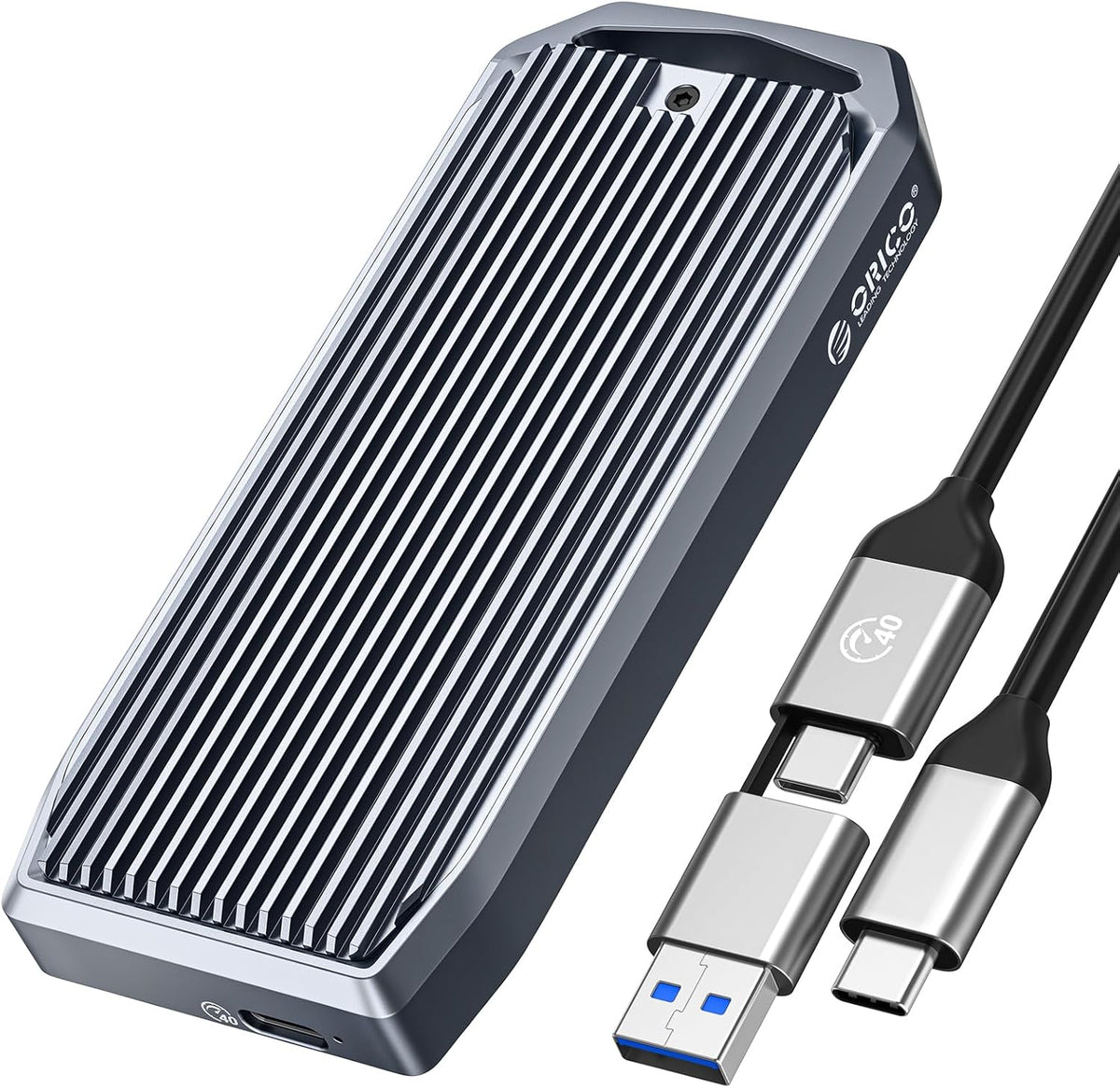ORICO USB4 40Gbps M.2 SSD Enclosure, Supports Up to 8TB M.2 NVMe SSDs, Finned Aluminum Alloy Case, USB-C to USB-A&C 2-in-1 Cable, Plug and Play, Compatible with Thunderbolt 3/4, USB 3.2/3.1/3.0- M2V01