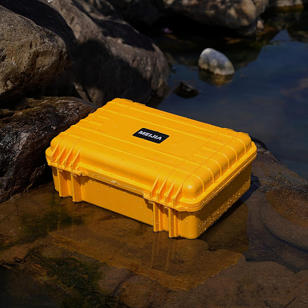 MEIJIA Portable All Weather Waterproof Protective Case,Hard Case,Camera Case With Customized Fit Foam,Fit Use of Drones,Camera,Equipments,Pistols,13.35 x11.63x5.98inches (Yellow)