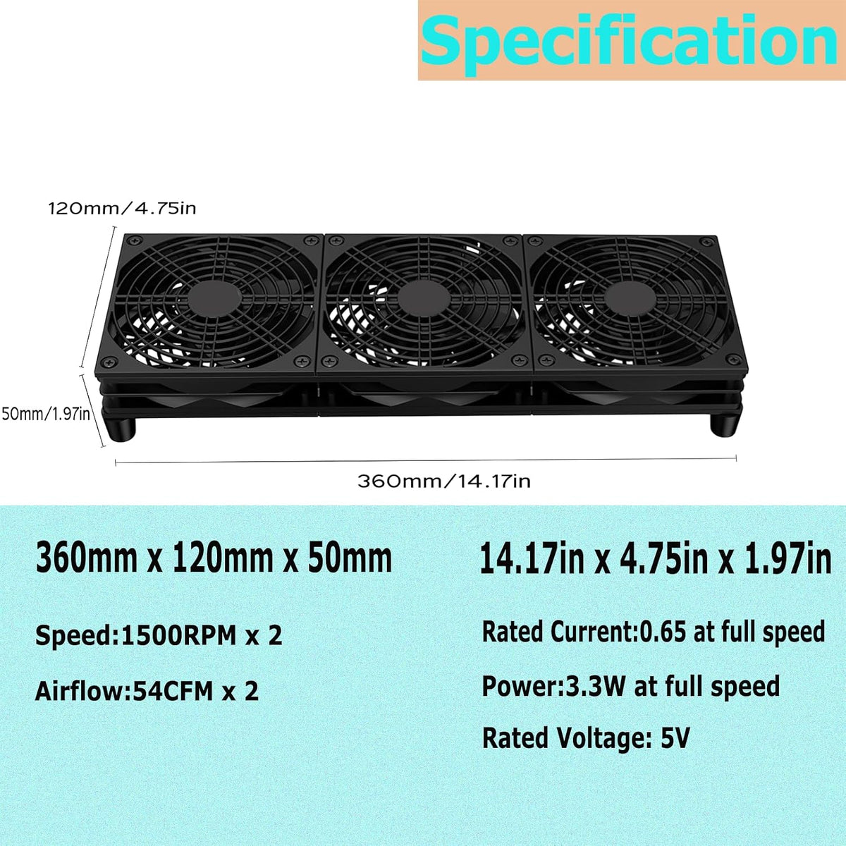 5V 120mm 360mm VTRETU Router Cooling Fan for Computer Cooler Audio Video Network Cabinet Server Cooling Project