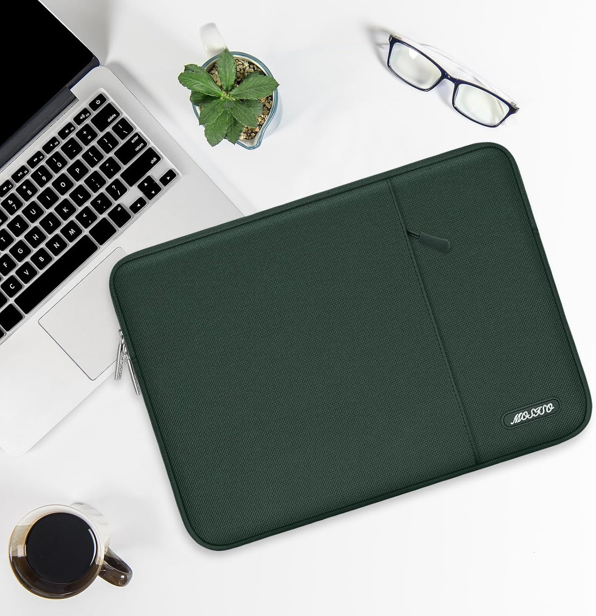 MOSISO Laptop Case 12.3 inch, 11.6-12.3 inch Laptop Sleeve Compatible with MacBook Air 11.6, Acer HP Dell Lenovo Samsung, Surface Pro, Polyester Vertical Computer Sleeve Bag with Pocket,Midnight Green