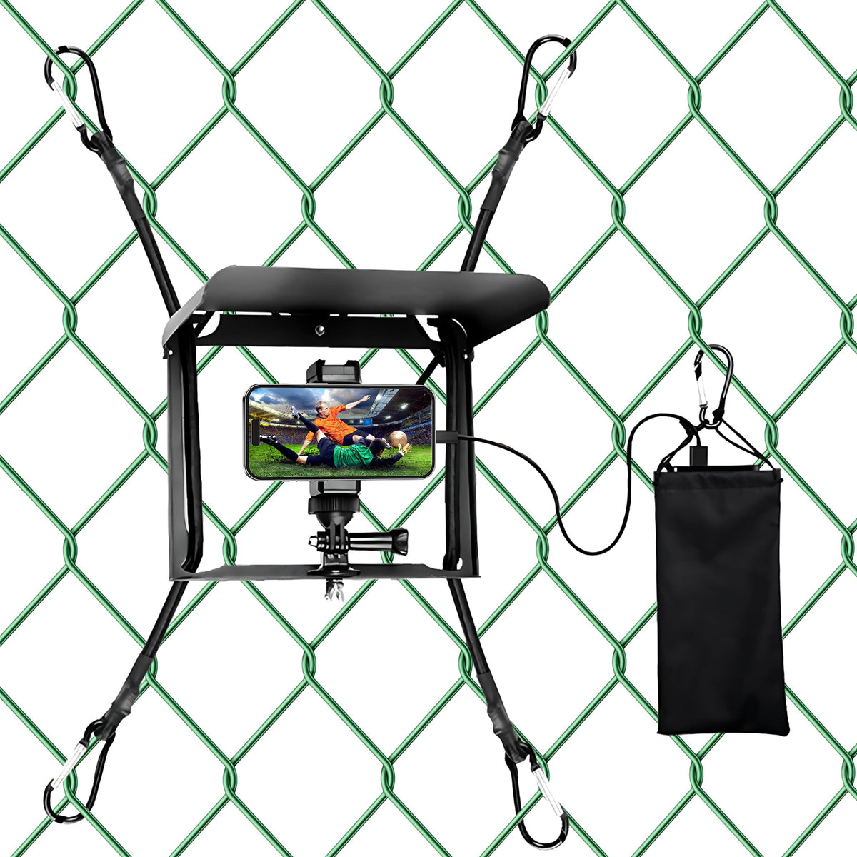 UBeesize Cell Phone Fence Mount with Foldable Shade, Game Changer Mounting Kit for iPhone, GoPro, Mevo Start, Tool-Free Streaming Kits with Carry Bag