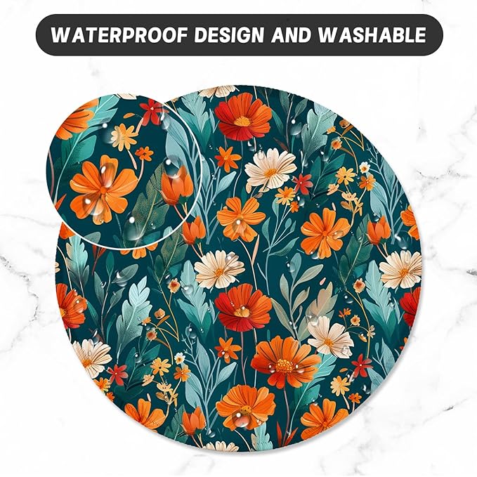 ITNRSIIET Round Mouse Pad with Stitched Edge Premium-Textured Waterproof Non-Slip Rubber Base Desktop Protection Mat Diameter 8.7 inches, Beautiful Flowers
