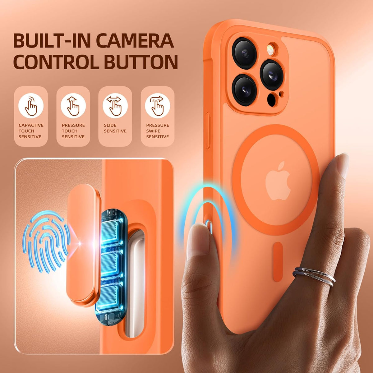 BERFY Magnetic for iPhone 16 Pro Max Case, Compatible with MagSafe, [Built-in 9H Tempered Glass Screen Protector & Camera Protection] Full Body Translucent Matte Phone case for 16 Pro Max, Orange