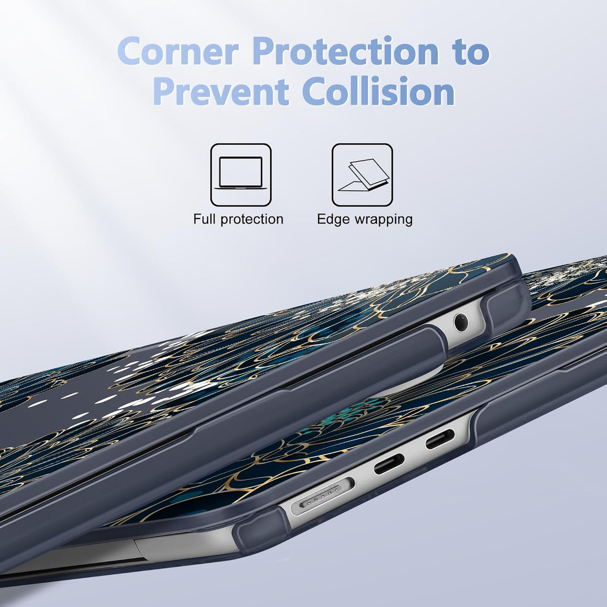 Case for MacBook Air 15 Inch 2025 2024 2023 Release M4 A3241 M3 A3114 M2 A2941, Hard Shell with Screen Protector & Keyboard Cover, Compatible with Touch ID, Luxury Floral