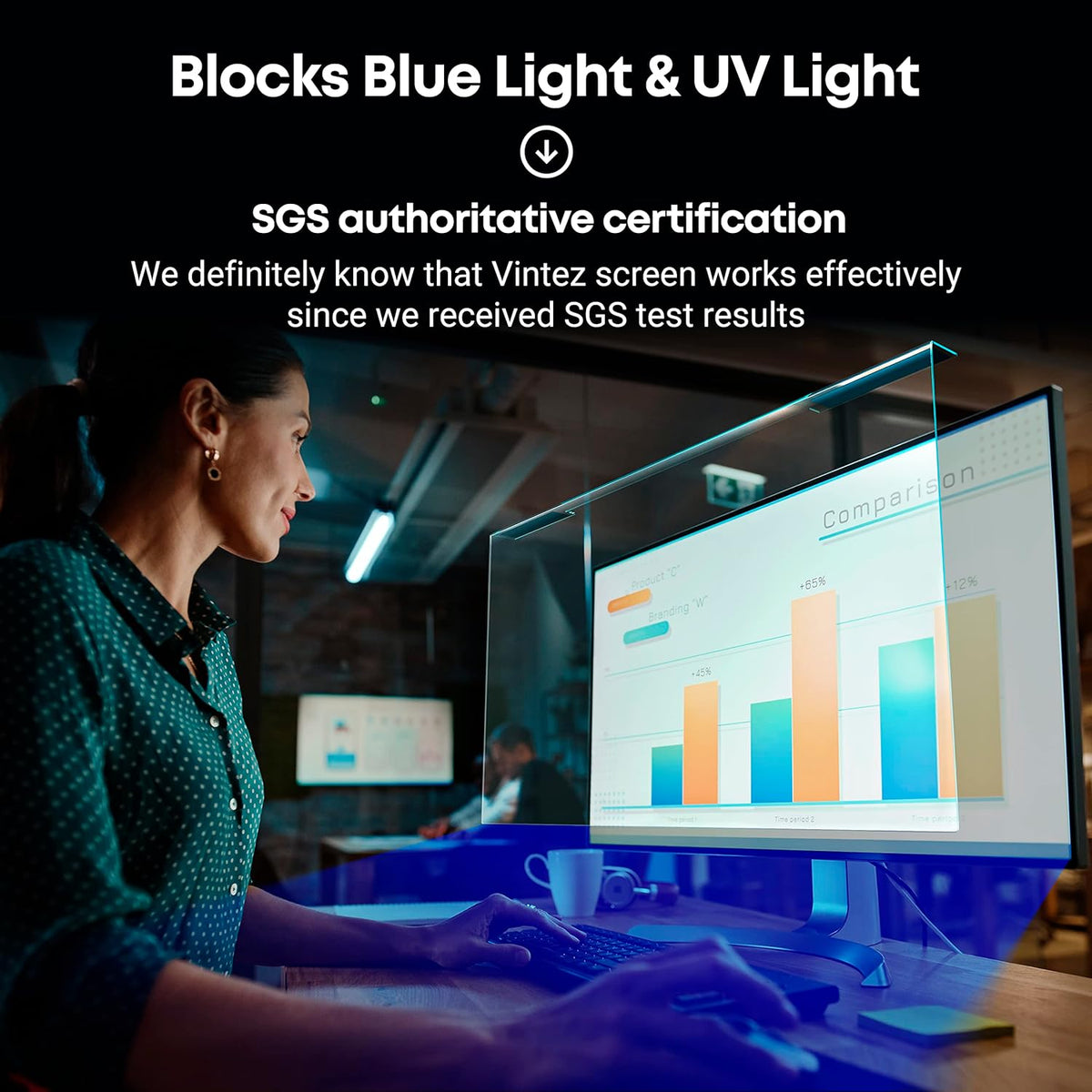 VINTEZ Blue Light Screen Protector for 24 Inch Computer Monitor and Laptop – Anti-UV Blue Light Blocking Film for Desktop PC, Eye Protection Filter, 21.2" x 12.6", 1 Pack