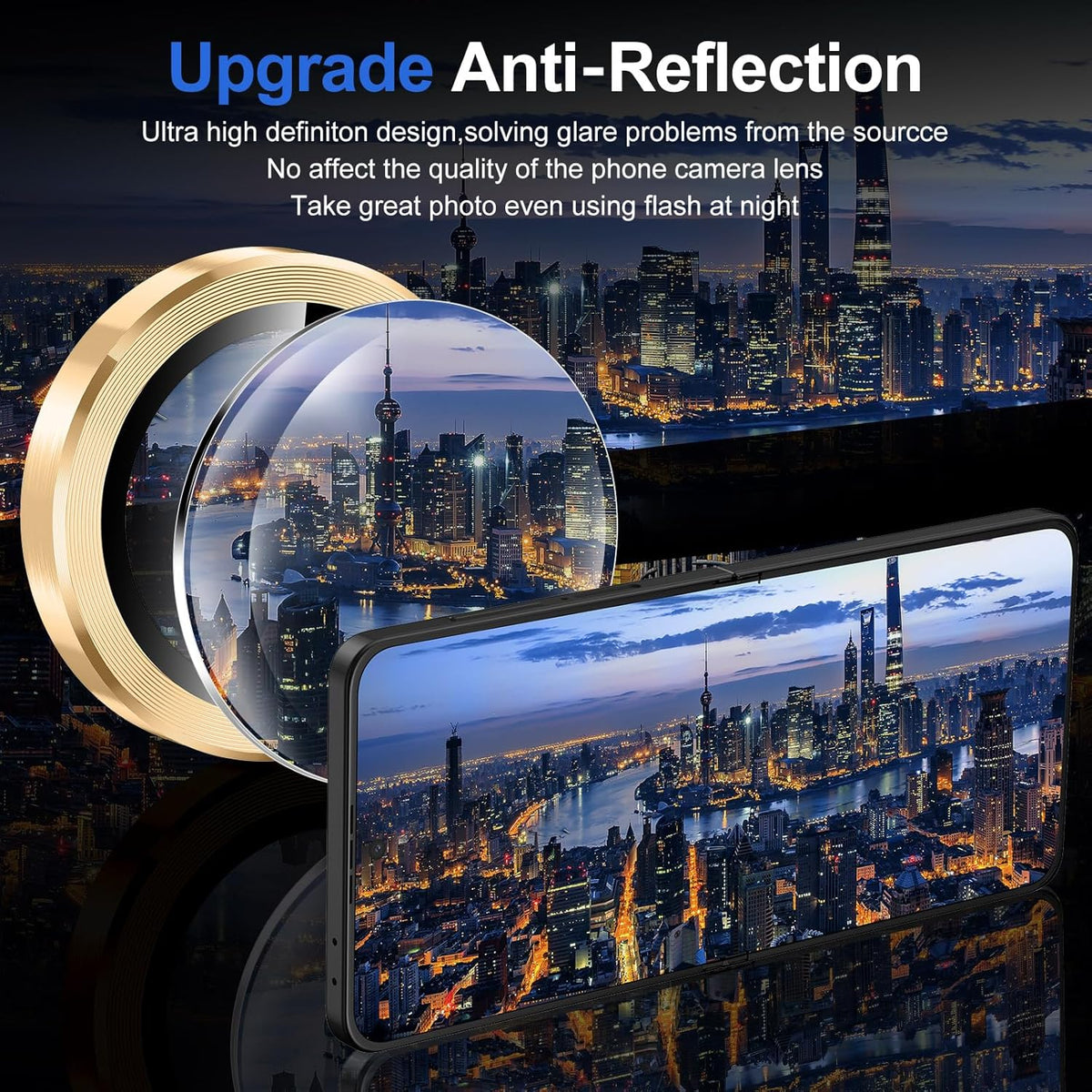 for Samsung Galaxy Z Flip 7 Camera Lens Protector, Individual Metal Ring Tempered Glass Lens Cover, [Strong Adsorption] Scratch Resistant Ultra-Thin HD Clear Lens Cover, 1 Set-Gold