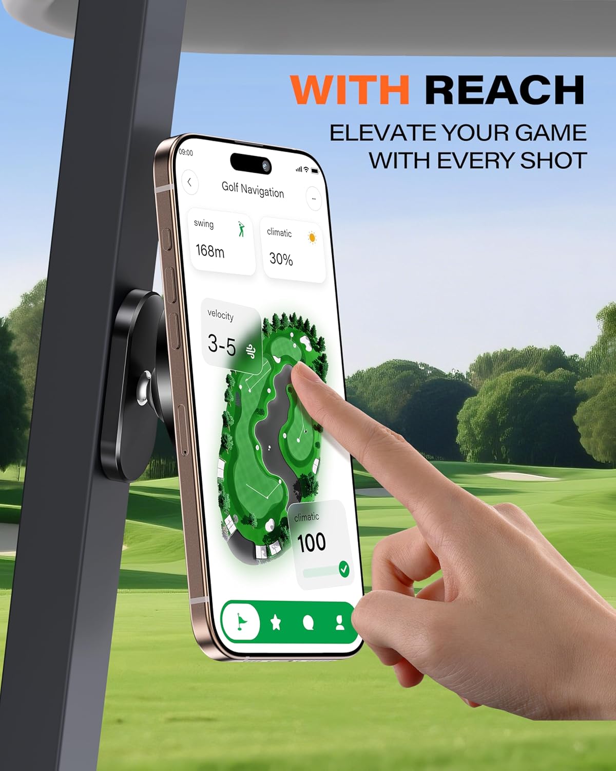 A2C Alloy Magnetic Golf Cart Phone Holder Compatible with MagSafe iPhone 16 Pro Max Plus 15 14 13 12 Mini Fits EZGO, Club Car, Yamaha, Icon, Golf Cart Accessories Essentials Gift for Men (Black)