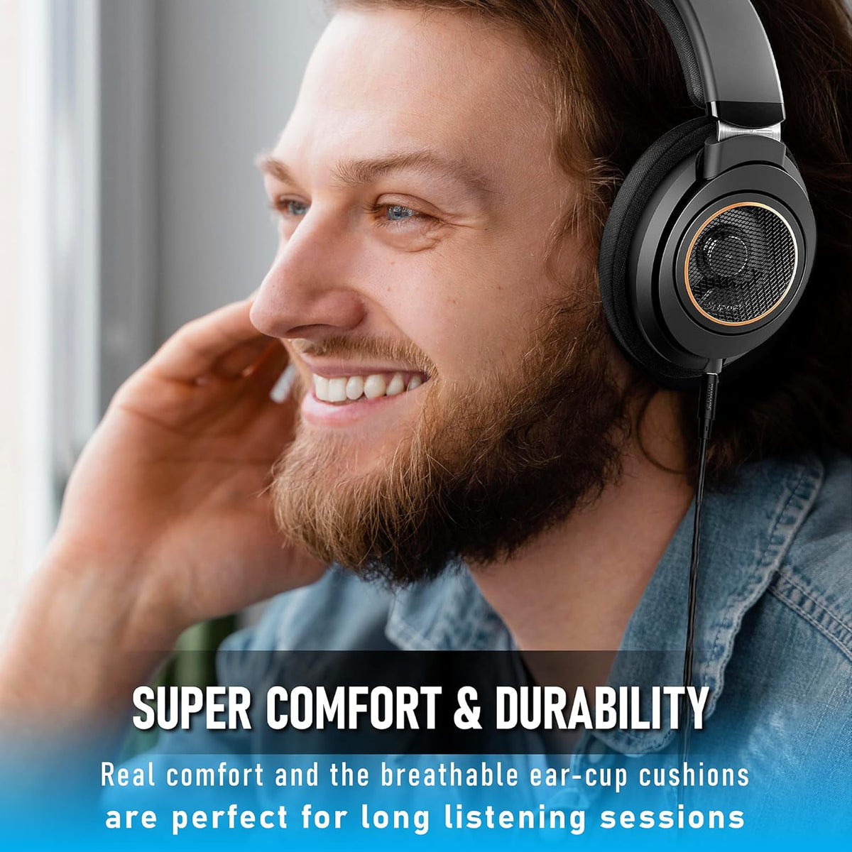 PHILIPS Over Ear Open Back Stereo Headphones Wired with Detachable Audio Jack, Studio Monitor Headphones for Recording Podcast DJ Music Piano Guitar (SHP9600)