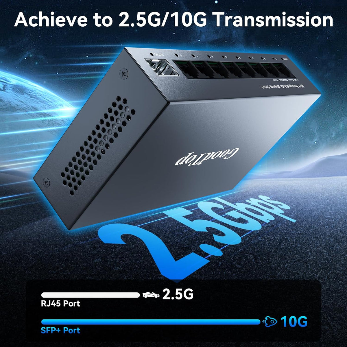 8 Port 2.5G Managed Ethernet Switch with 10G SFP, 8 x 2.5G Base-T Ports, Support LACP/VLAN/QOS/DHCP Client, Metal Web Managed Fanless Network Switch