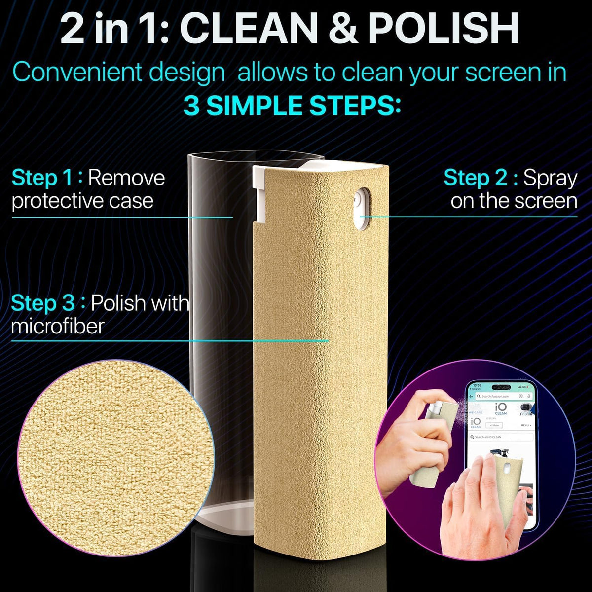 Mini Screen Cleaner Spray – Finger Proof Screen Cleaner for Smartphones, iPads, MacBooks, Laptops, Car Screens, Touchscreens – 3in1 Mist Cleaner, Microfiber Cloth and Protective Cover (Pink)