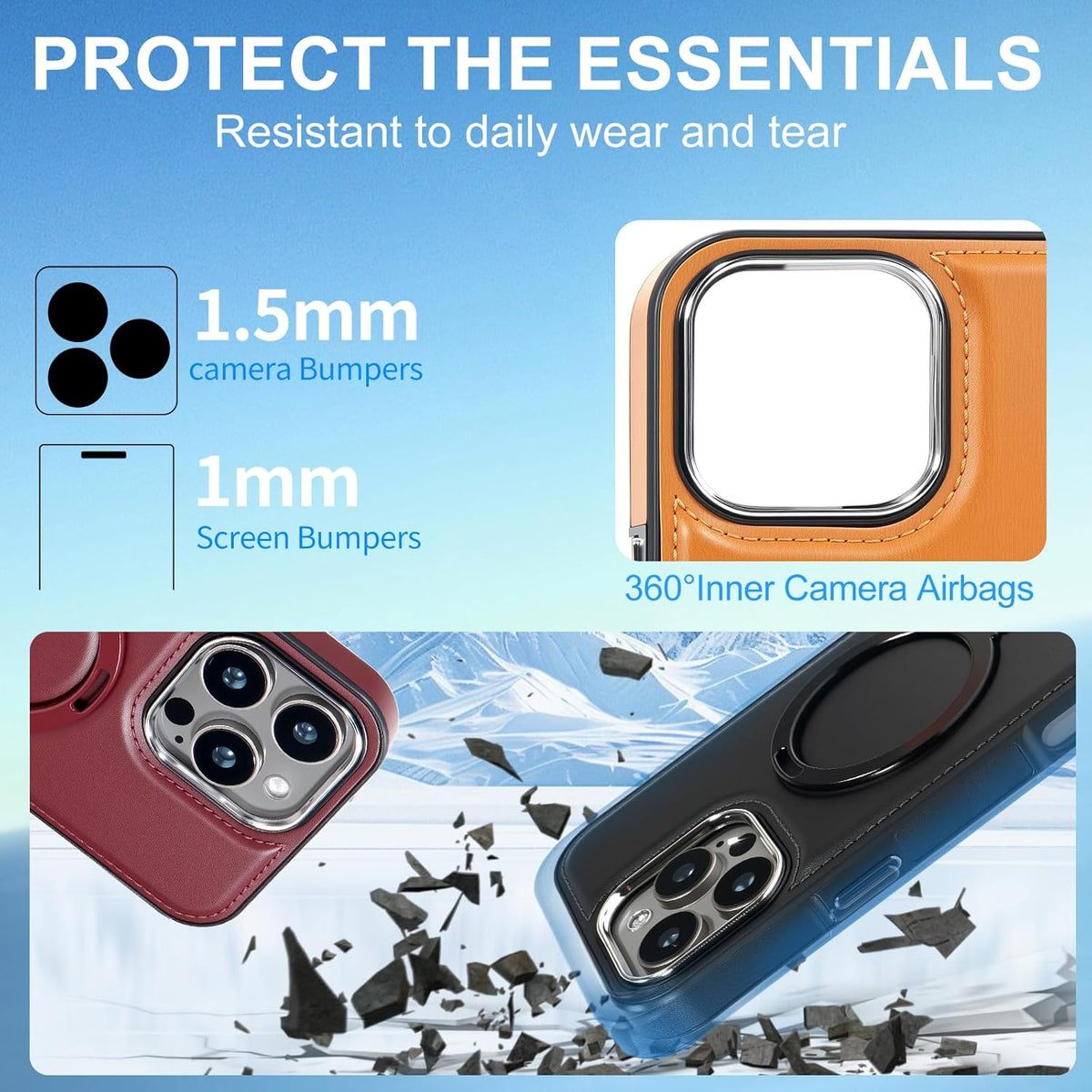 Leather Case, Suitable for iPhone 15 Pro Max Case, Invisible Magnetic Design, Equipped with a Lanyard and Foldable Stand, Black, Yellow and red (Red, iPhone 15 Pro Max)