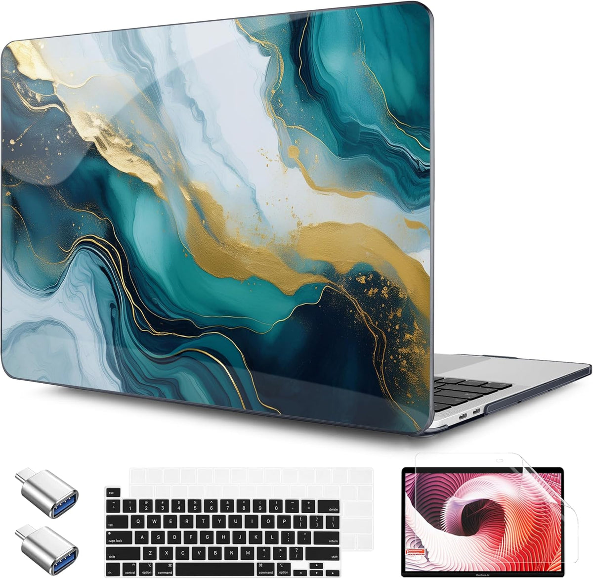 TWOLSKOO Compatible with MacBook Pro 13 inch Case 2023-2016 A2338 M2/M1 A2251 A2289 A2159 A1989 A1706, Plastic Hard Shell Cover & Keyboard Skin & Screen Protector, Graphite Marble