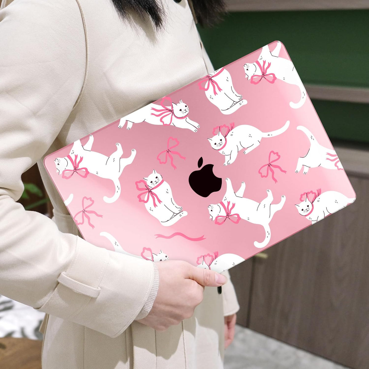MEEgoodo Case for MacBook Pro 13 inch Case 2022 2021 2020 New A2338 M2/M1 A2251 A2289, Laptop Hard Shell with Keyboard & Camera Cover Compatible with 13 inch MacBook Pro, Cute White Cats & Bows