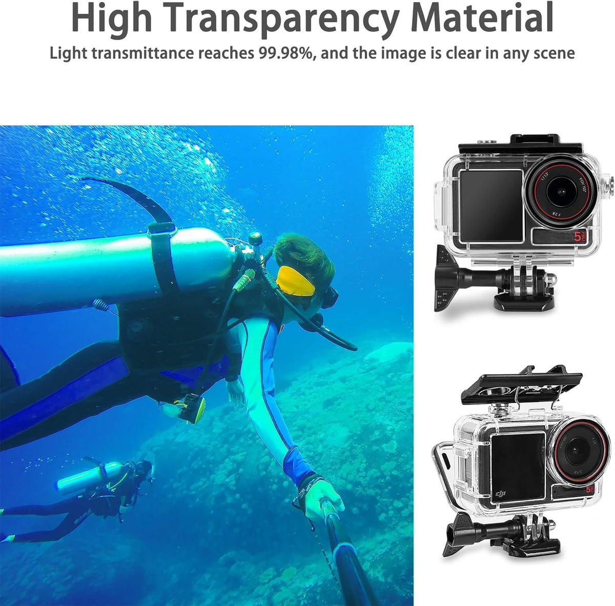 OKFUN 50M/164FT Waterproof Housing Case Compatible for DJI Osmo Action 5 Pro Action4 Action3 Diving Protection Underwater Dive Cover Protective Shell with Bracket Accessories