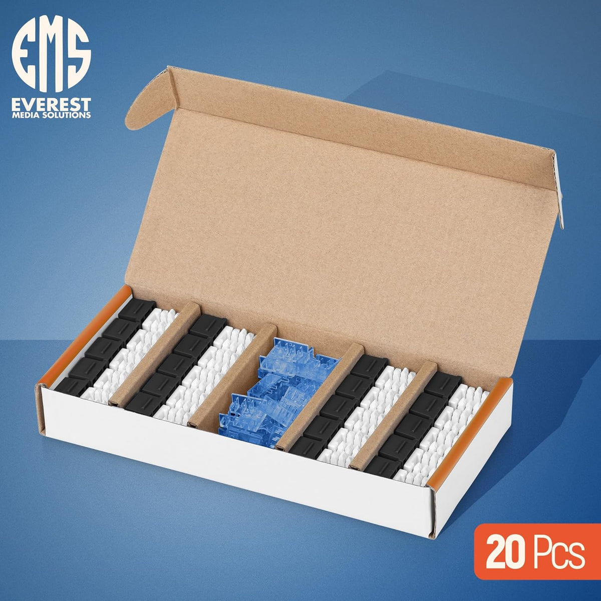 Everest 90° Angled RJ45 Cat5e Keystone Jacks 20-Pack in Black - Slim Profile Female RJ45 Connectors - Cat 5e Keystone Jack - Compatible with 90° Angled Speed Termination Tool - easyJACK (B094WB91H3)