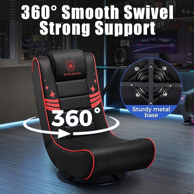 GTPLAYER Floor Gaming Chair Foldable Swivel Floor Chairs for Kids Boys Comfy Video Game Seat with 360° Multipurpose for Gamers Bedroom or Game Room (Red)