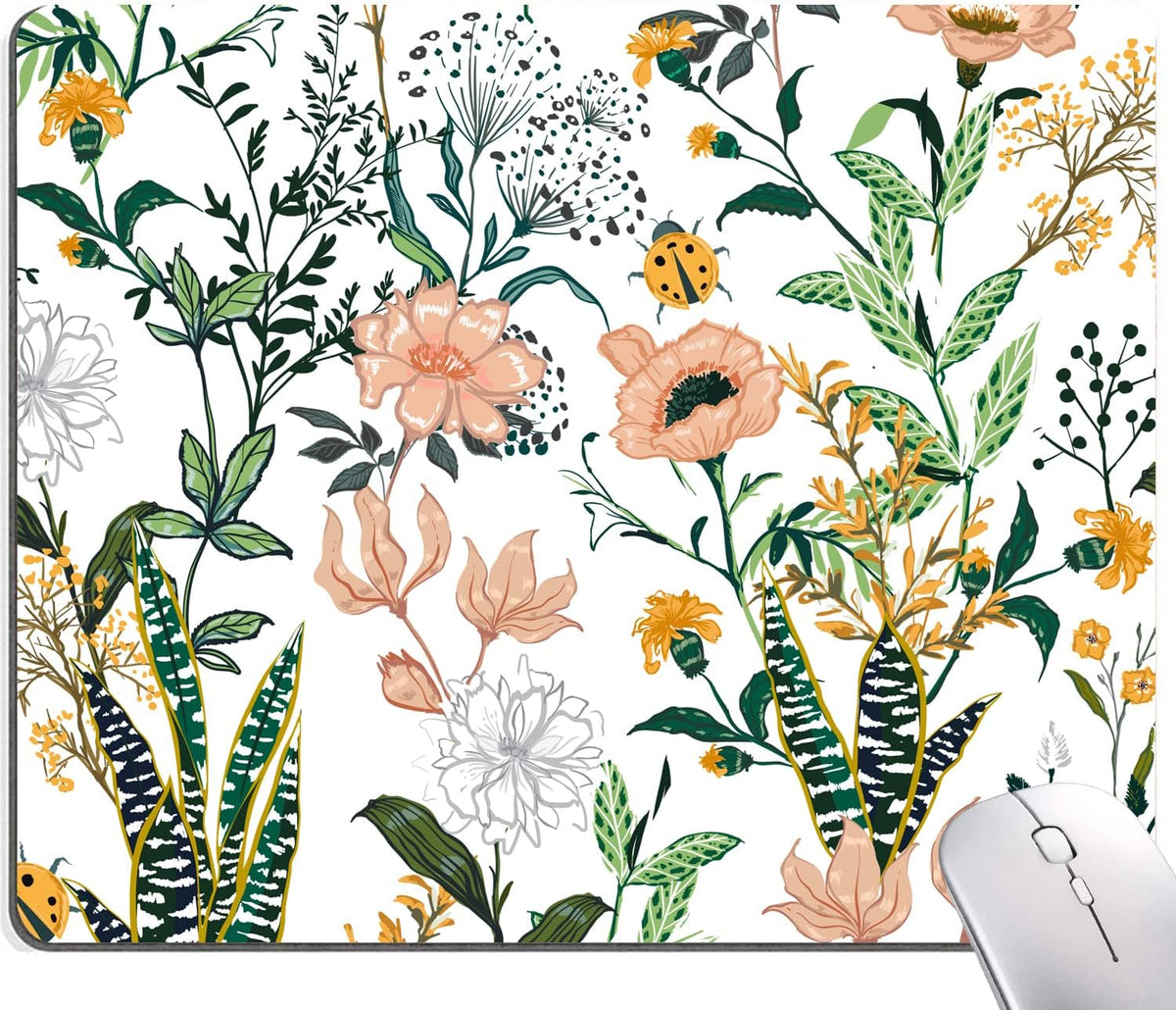 Mouse Pad, Premium-Textured Mouse Mat, Non-Slip Rubber Base Mousepad for Laptop, Computer & PC,9.5×7.9 in, Creamy White Floral