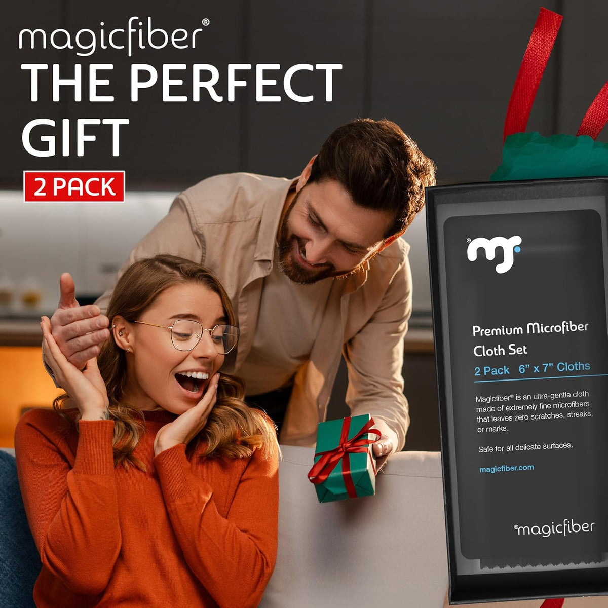 MagicFiber Microfiber Cleaning Cloths, 2 Pack - Premium Cloth for Glasses, Lens, Screens & More