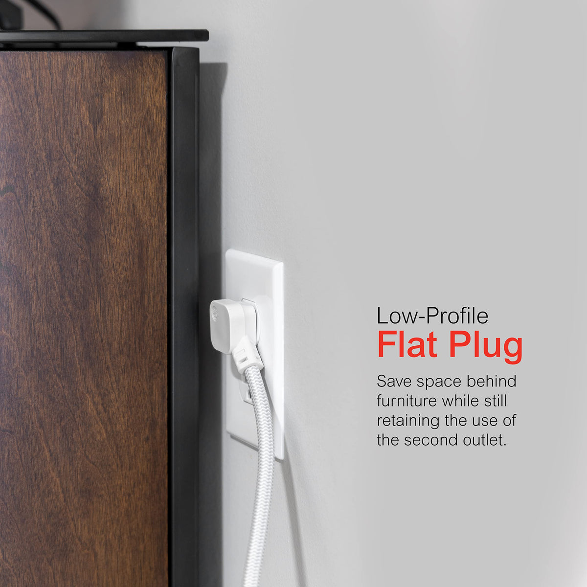 GE UltraPro 6 Outlet Surge Protector, 2 Ft Designer Braided Extension Cord, Flat Plug, Wall Mount, White, 45264