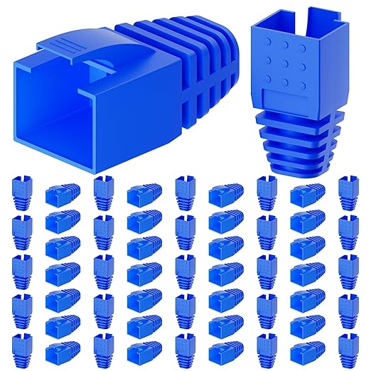 CableGeeker 100-Pack Cat7 / Cat8 RJ45 Strain Relief Boots, RJ45 Boot, Cat 6 Boot, Cat6 Ethernet Boots, Suitable for 8.5mm(0.33in) Ethernet Cables (Square-Press Blue)