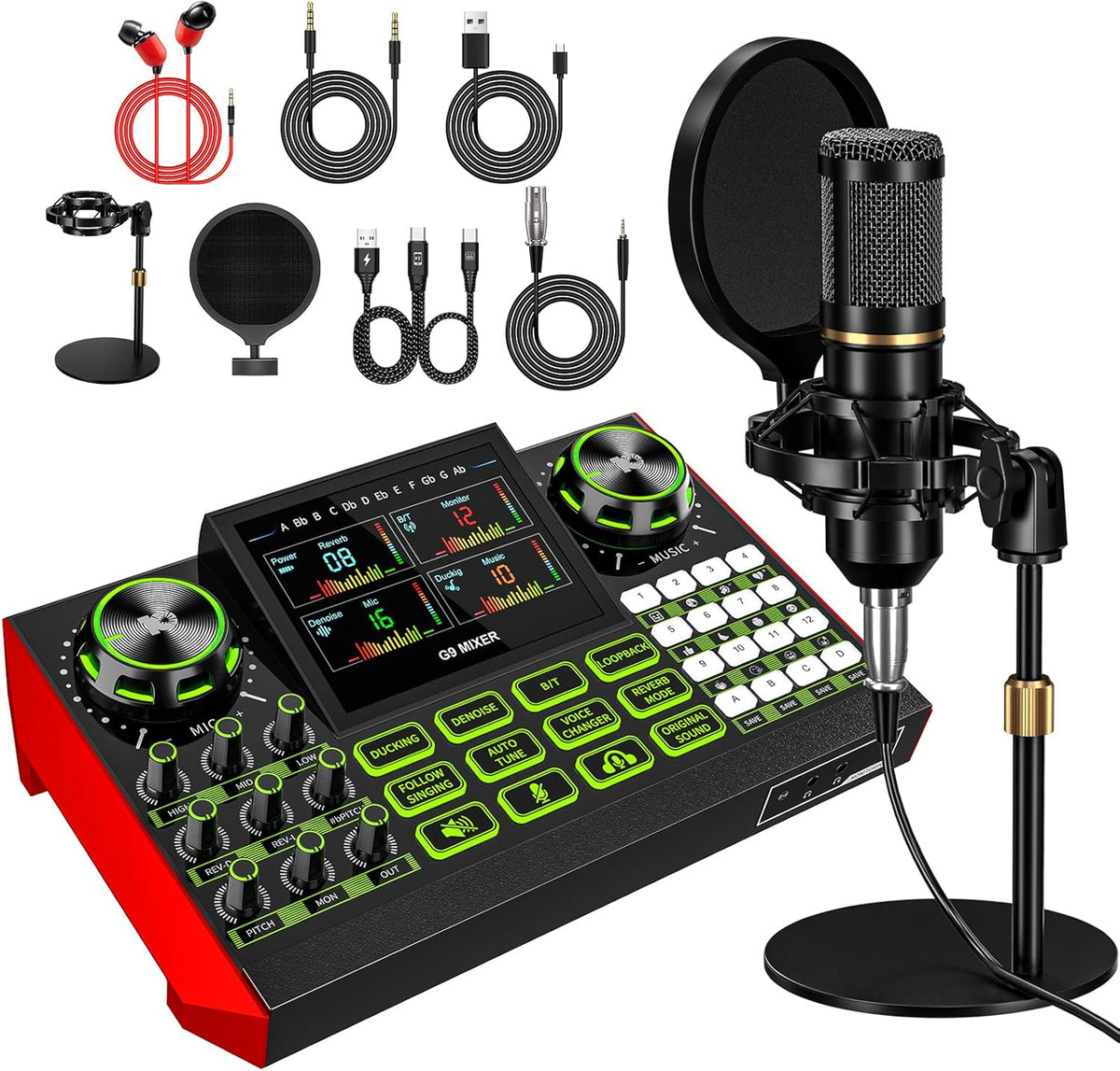 Podcast Equipment Bundle – Condenser Microphone with 3.5mm Audio Interface, Live Sound Card & Soundboard for PC, for Podcasting,Singing, Phone Streaming