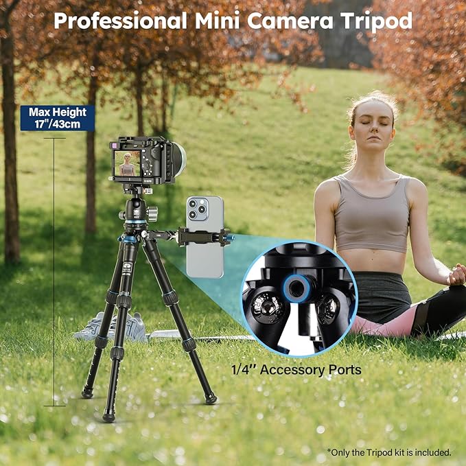 SIRUI Mini Tripod with 360° Panoramic Ball Head, Tabletop Travel Tripod for Camera, Quick Release System, Max Load 33lbs/15KG, Max Height 16.7”, AM-203+KS-5 (AM-203+KS-5)