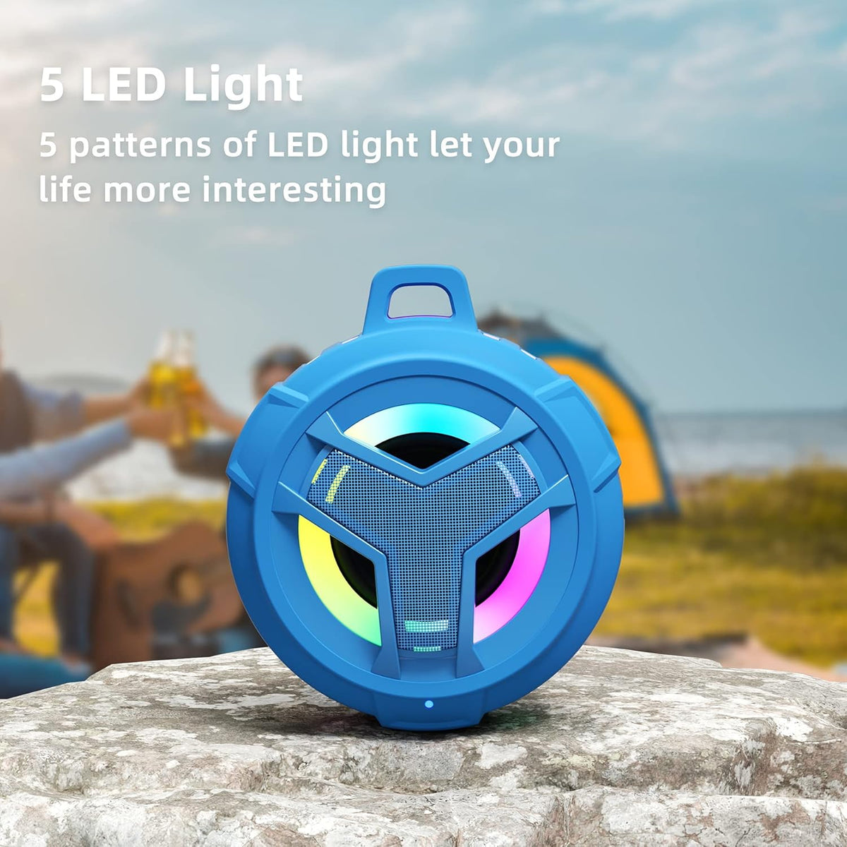 EBODA Shower Bluetooth Waterproof Speaker, IPX7 Floating Portable Wireless Small Speakers with Light, 24H Playtime for Beach, Pool, Kayak Accessories, Gifts for Men and women -Coral Blue