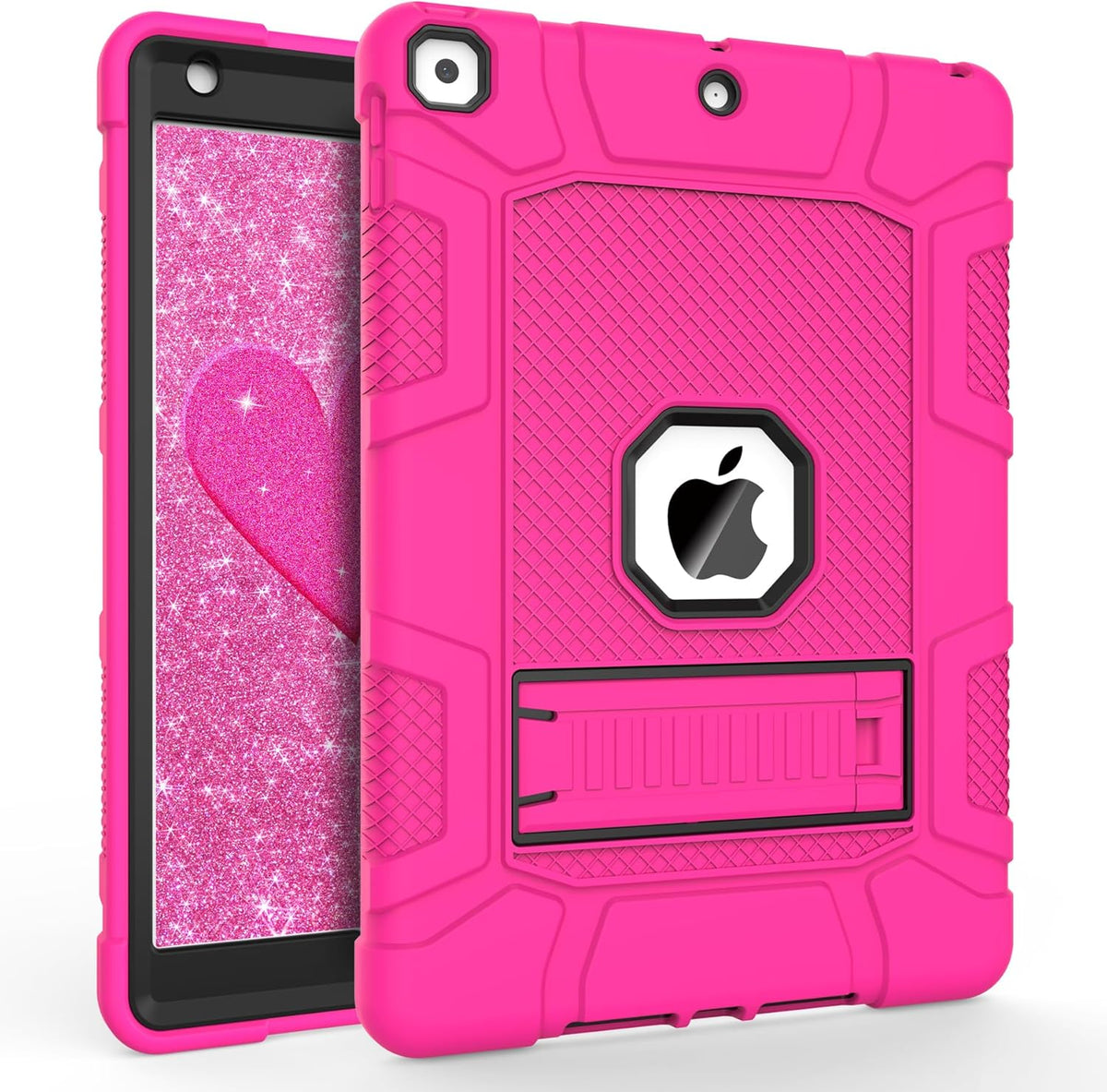 Rantice Case Compatible with iPad 9th Generation Case, iPad 8th Generation, iPad 7th Generation, Hybrid Shockproof Rugged Drop Protective Case with Kickstand for iPad 10.2'' (Rosepink+Black)
