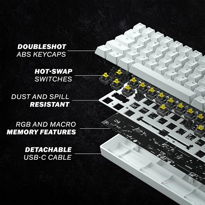 HK Gaming GK61 Mechanical Gaming Keyboard 60 Percent | 61 RGB Rainbow LED Backlit Programmable Keys | USB Wired | for Mac and Windows PC | Hotswap Gateron Optical Red Switches | White