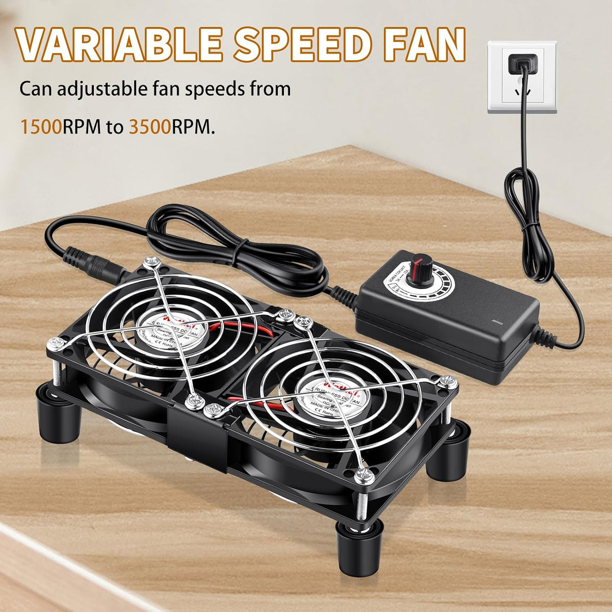 80mm 25mm 110V 120V 240V Wathai x Computer Fan with AC Plug, Dual Ball Big Airflow Variable Speed Controller AC