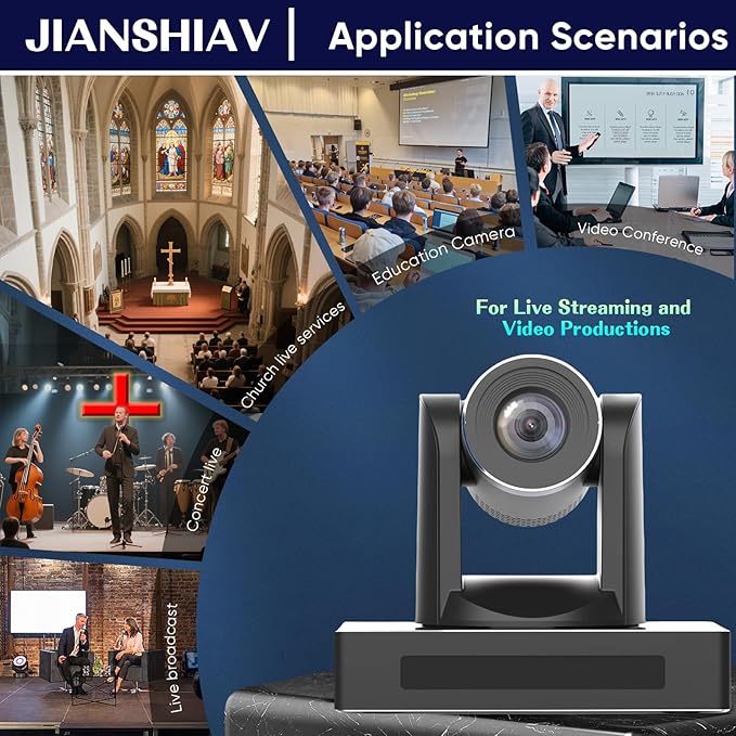 4K 30fps NDI PTZ Camera AI Auto-Tracking 12/20x Optical Zoom True to Life Colors POE HDMIUSBSDIIP Camera for Church Services Worship Education VMiX OBS (JS820USH4K (JS812USH4K)